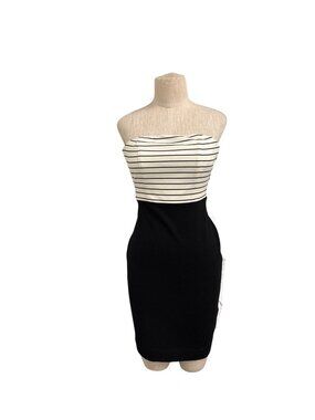 The Limited Striped Strapless Black White Bodycon Mini Dress With Back Zipper